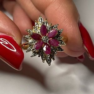 Gold over Sterling Silver Ruby Ring with diamond accents